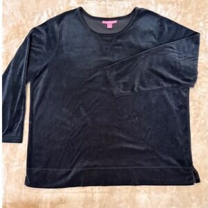 Woman Within Black Velour Crew Neck Long Sleeve Top Plus Size L 18/20